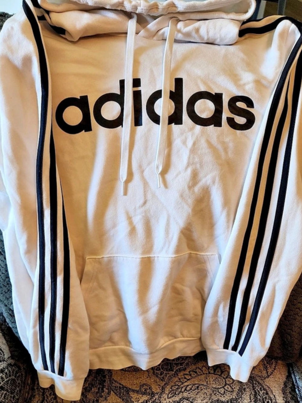 adidas Essentials 3-Stripes Hoodie Three-Stripe Hoodie in White & Black